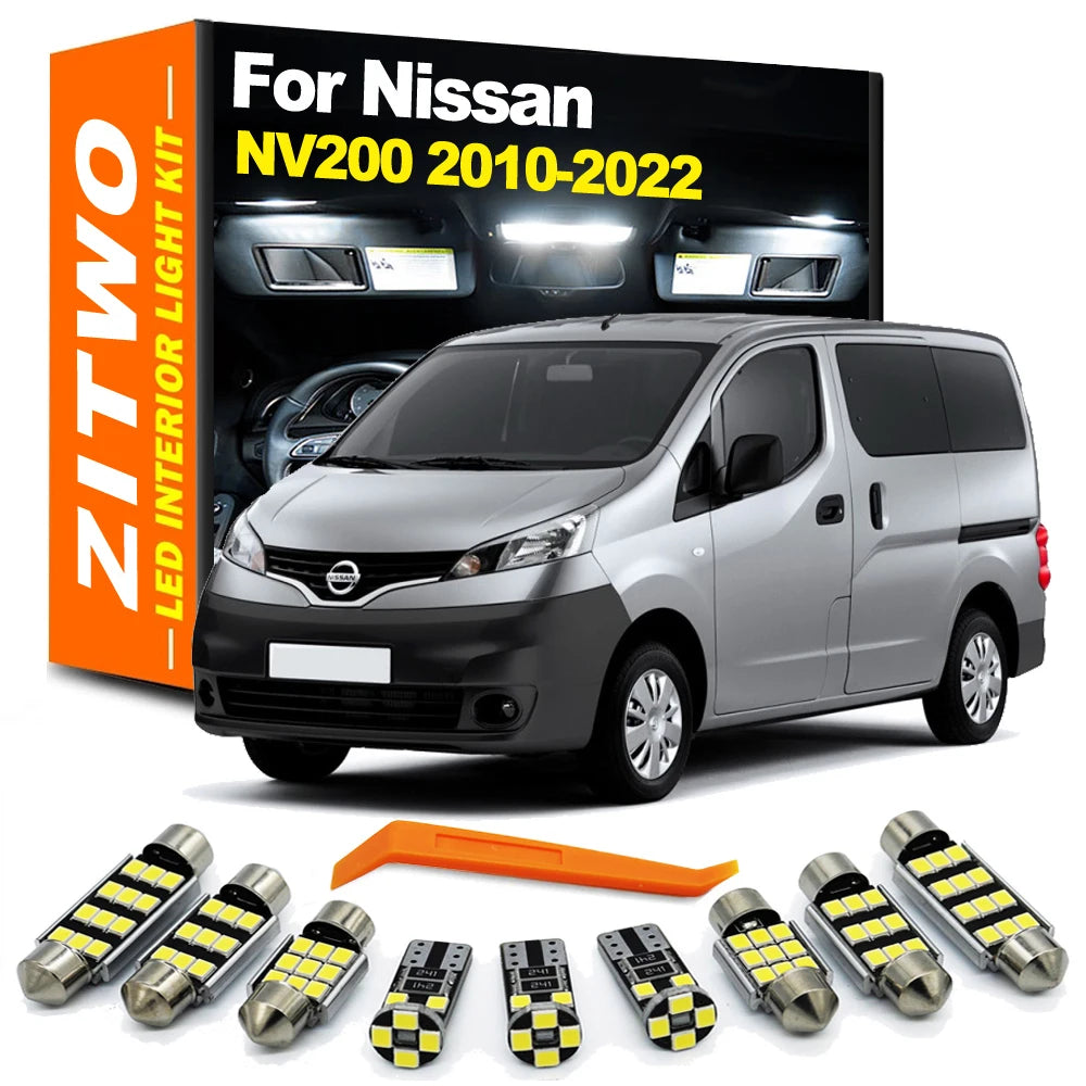 ZITWO 9Pcs Canbus LED Interior Dome Light Kit For Nissan NV200 2010 2011 2012- 2017 2018 2019 2020 2021 2022 License Plate Lamp