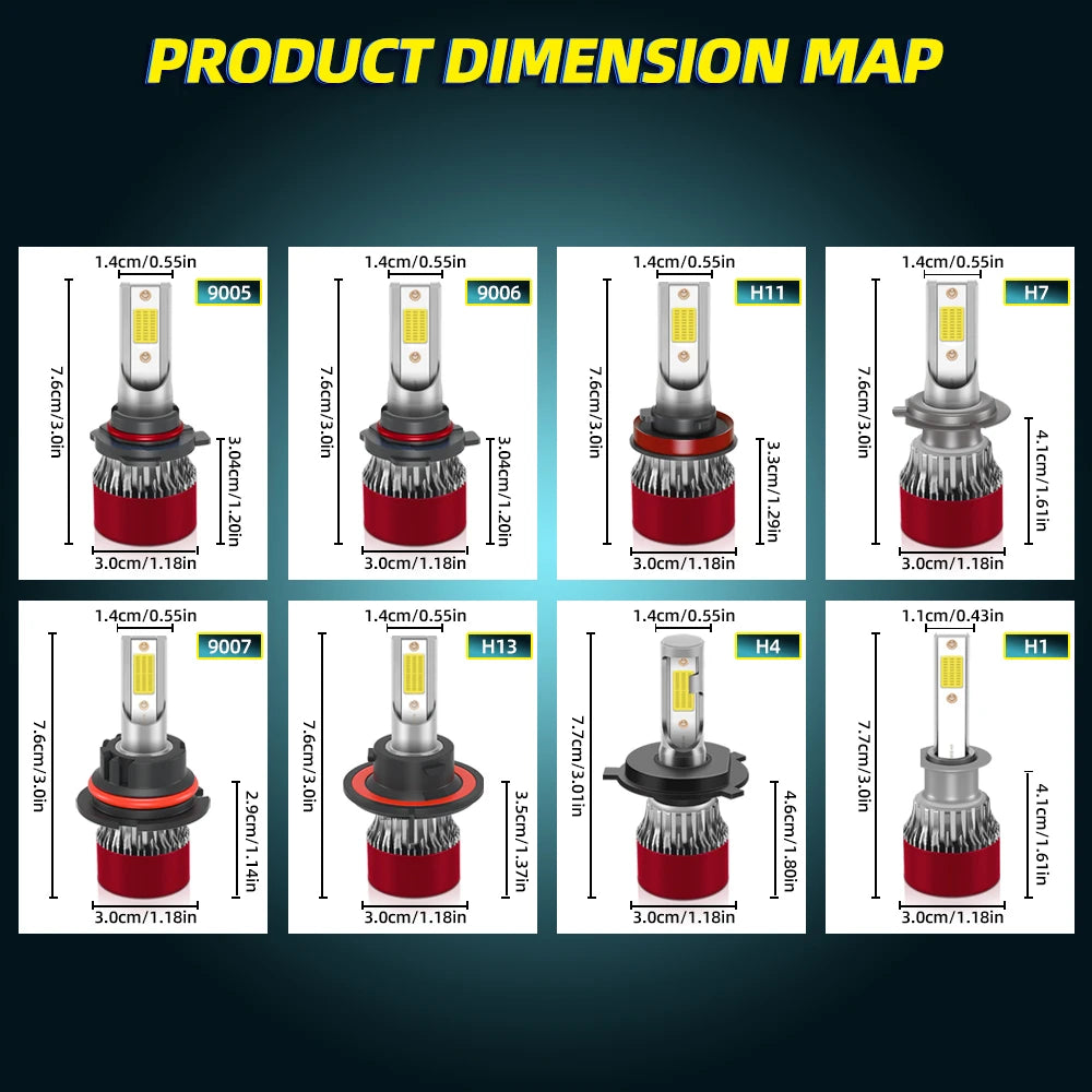 H4 H7 LED Bulb Car Headlight H1 H8 H11 9005 HB3 9006 HB4 H8 H9 9007 H13 9008 30000LM 6000K