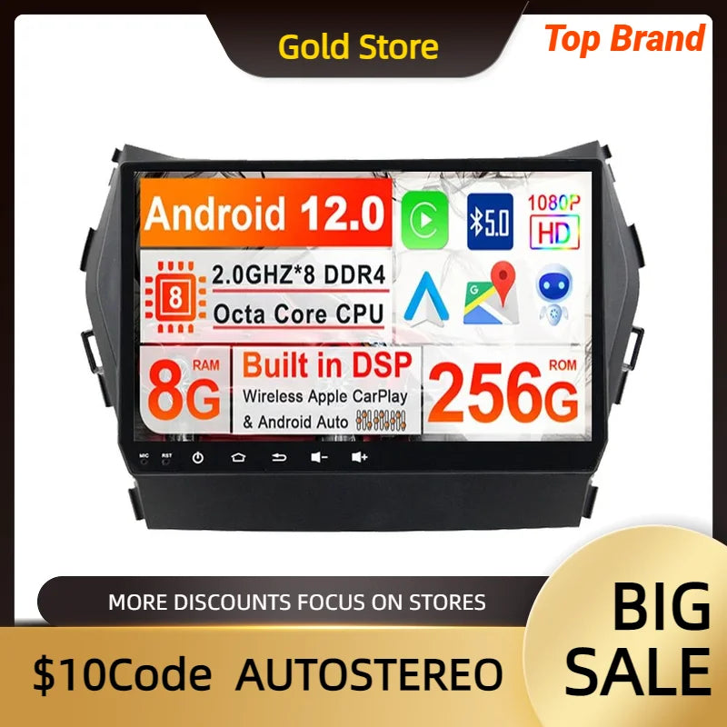 Carplay Android 14 Car Multimedia Player GPS Navigation For Hyundai IX45/Sante Fe 2014-201