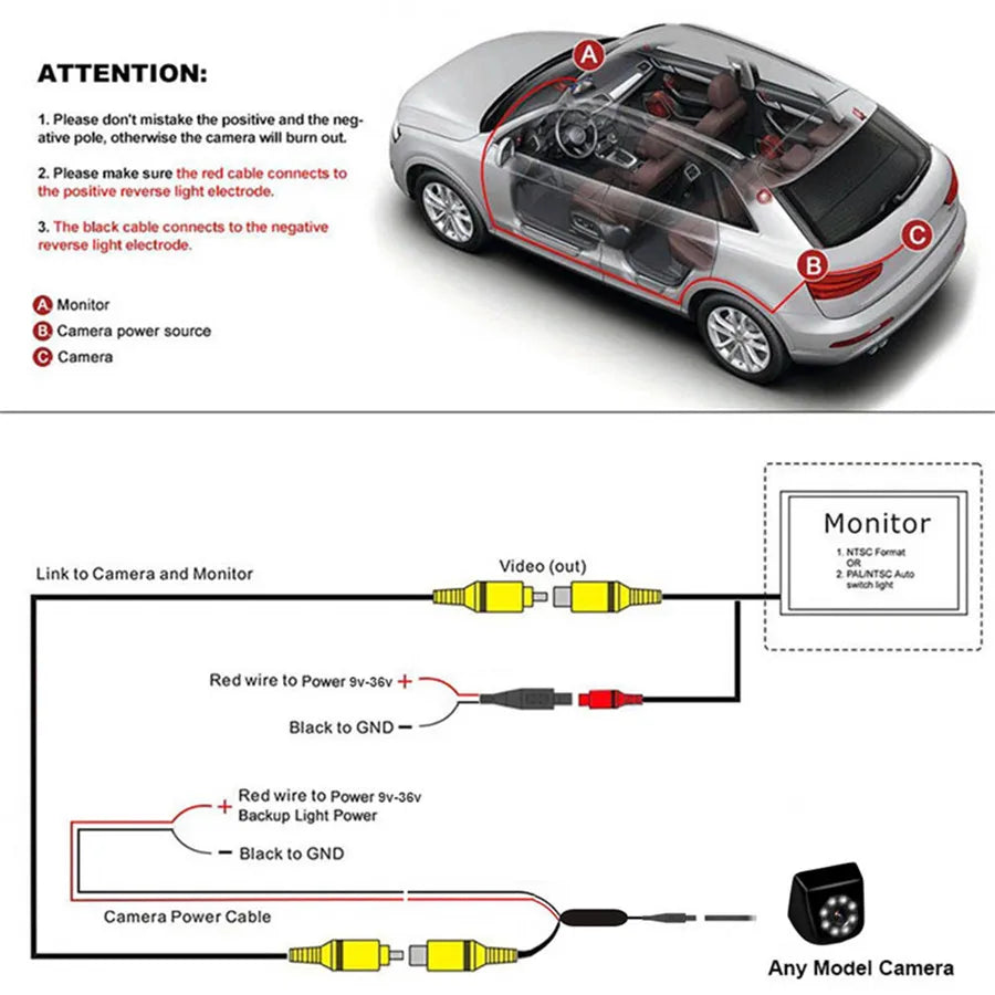 8 LEDs IP68 Car Rear View Camera Park Monitor 170 Degree Viewing Angle Mini Backup Camera