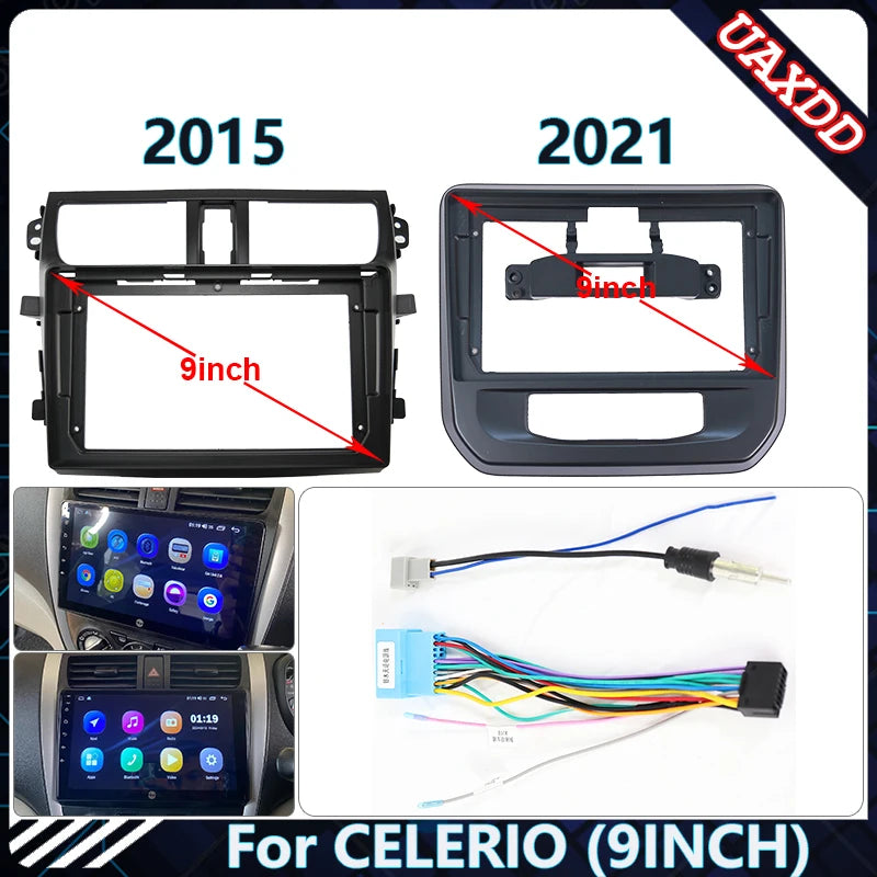 Car Radio Fascia Frame For SUZUKI 2015-2021 CELERIO 9 inch Stereo Panel Wire Harness Power