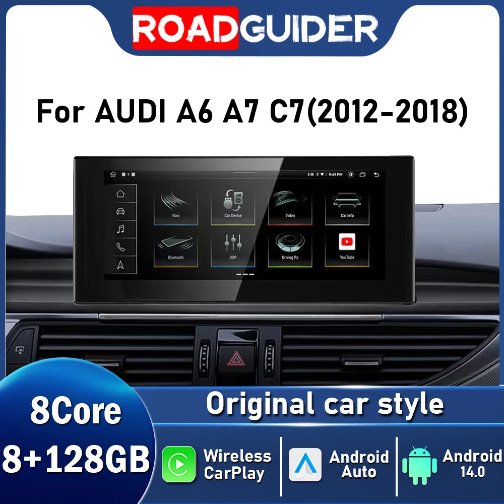 10.25" Android 14 Wireless Carplay For Audi A6 A7 C7 2012-2018 AUTO Car Multimedia Players