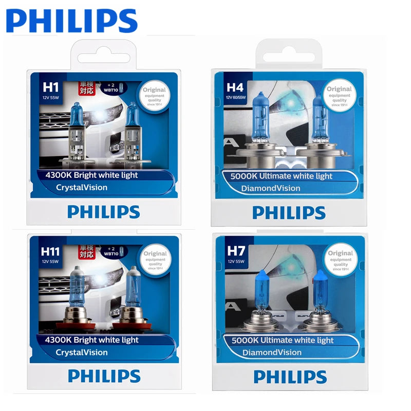 Philips H4 H7 H11 HB3 HB4 H8 H1 H3 9005 Crystal Vision Car Halogen Headlight 4300K Bright