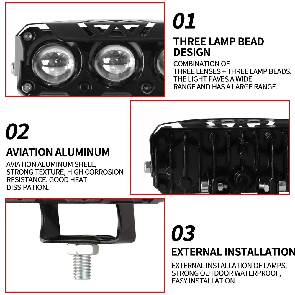 2/3/4/5/6 Lens Motorcycle LED Spotlight Dual Color Fog Lamps for Car Mini Lens Headlight D