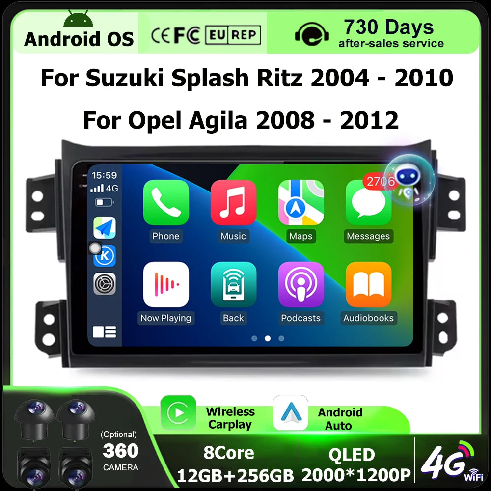 Android 16 Auto For Suzuki Splash Ritz 2004 - 2010 For Opel Agila 2008 - 2012 Car Radio Mu