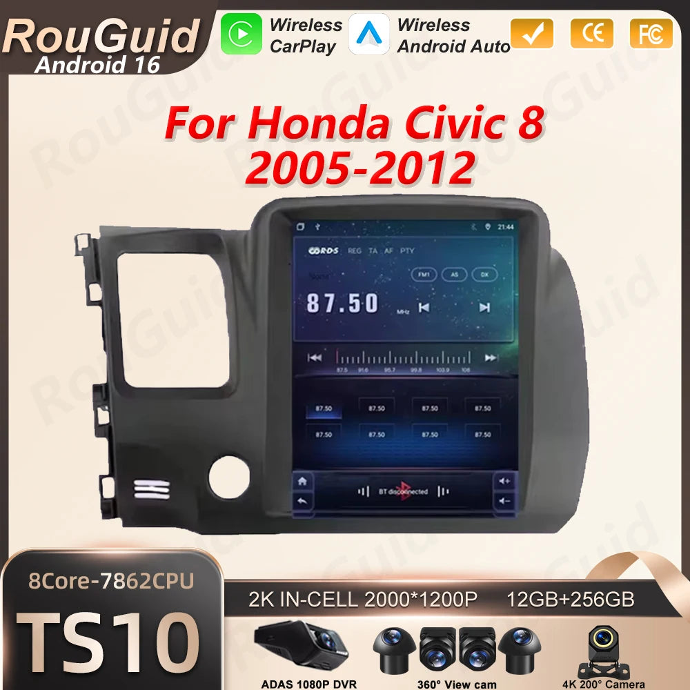 Android 16 Carplay For Honda Civic 8 2005 2006 2007 - 2012 Car Radio 5G Wifi BT Multimedia | AUTOKITSHOP