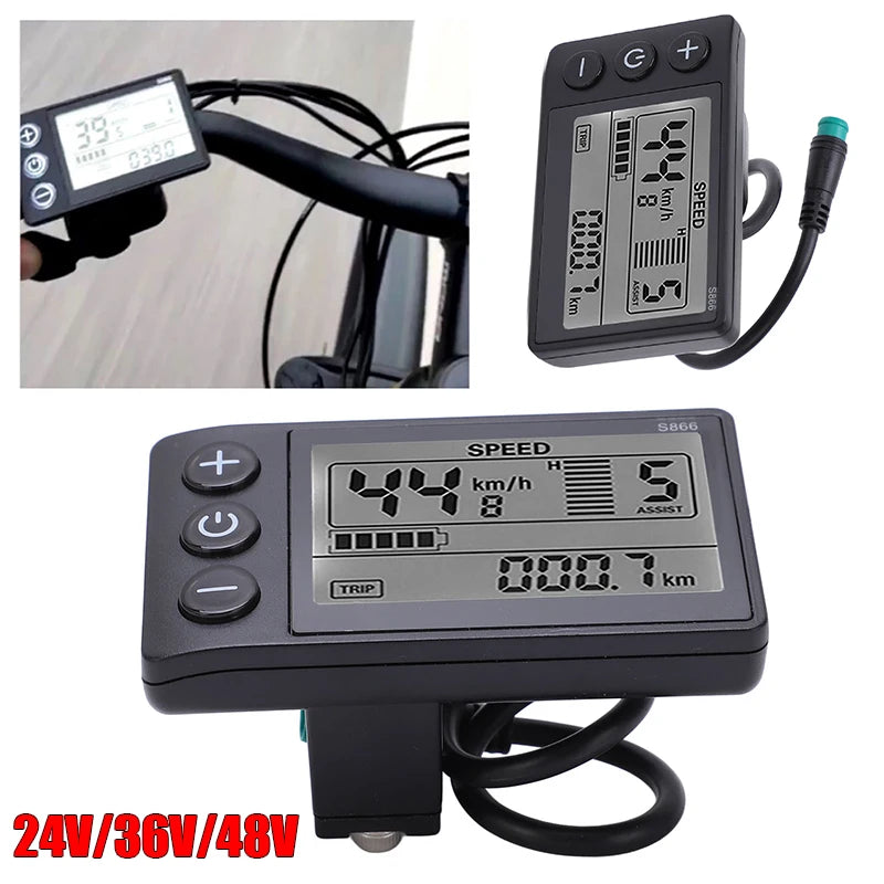 1Pc S866 Electric Bike LCD Display Meter 24V 36V 48V Control Panel with IP65 Wat for S866 IP65 - Automotive LED Light