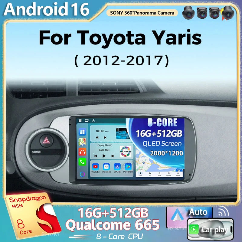 Android 16 For Toyota Yaris 2012 2013 2014 2015 2016 2017 2K QLED Android Car Radio Multim