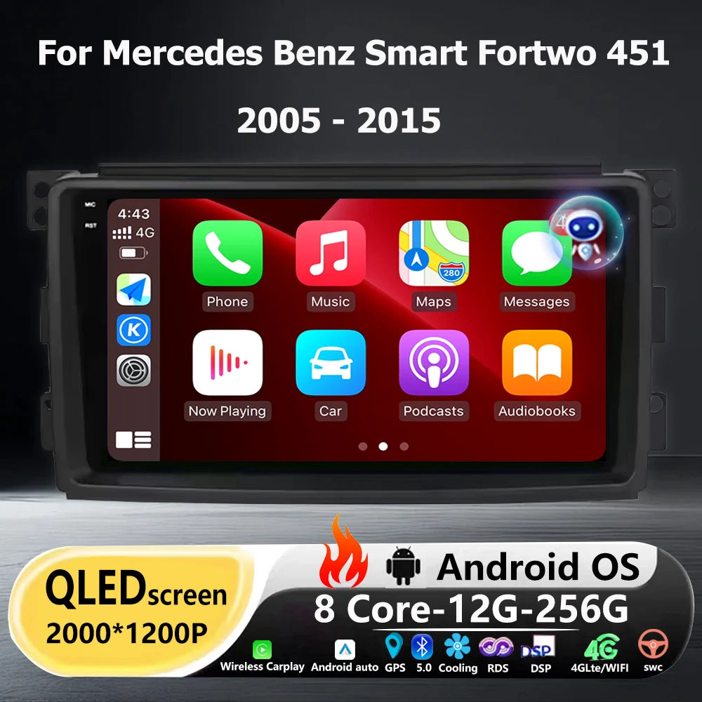 Android 16 Auto Carplay For Mercedes Benz Smart Fortwo 451 2005-2015 Car Radio Multimedia