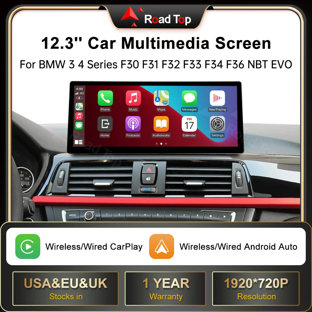 12.3 Multimedia Linux Ultra-thin Touch Screen Wireless CarPlay For BMW Series 3 4 F30 F31