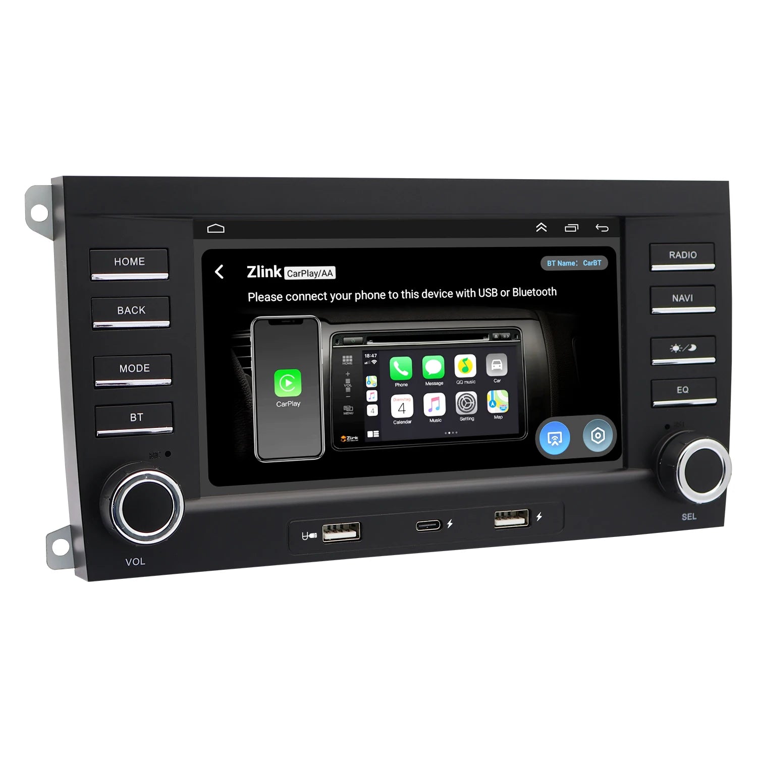 7" Android Car Radio GPS Type-C Wireless CarPlay Android Auto for Porsche Cayenne 2003-2010 - Bluetooth Steering Control