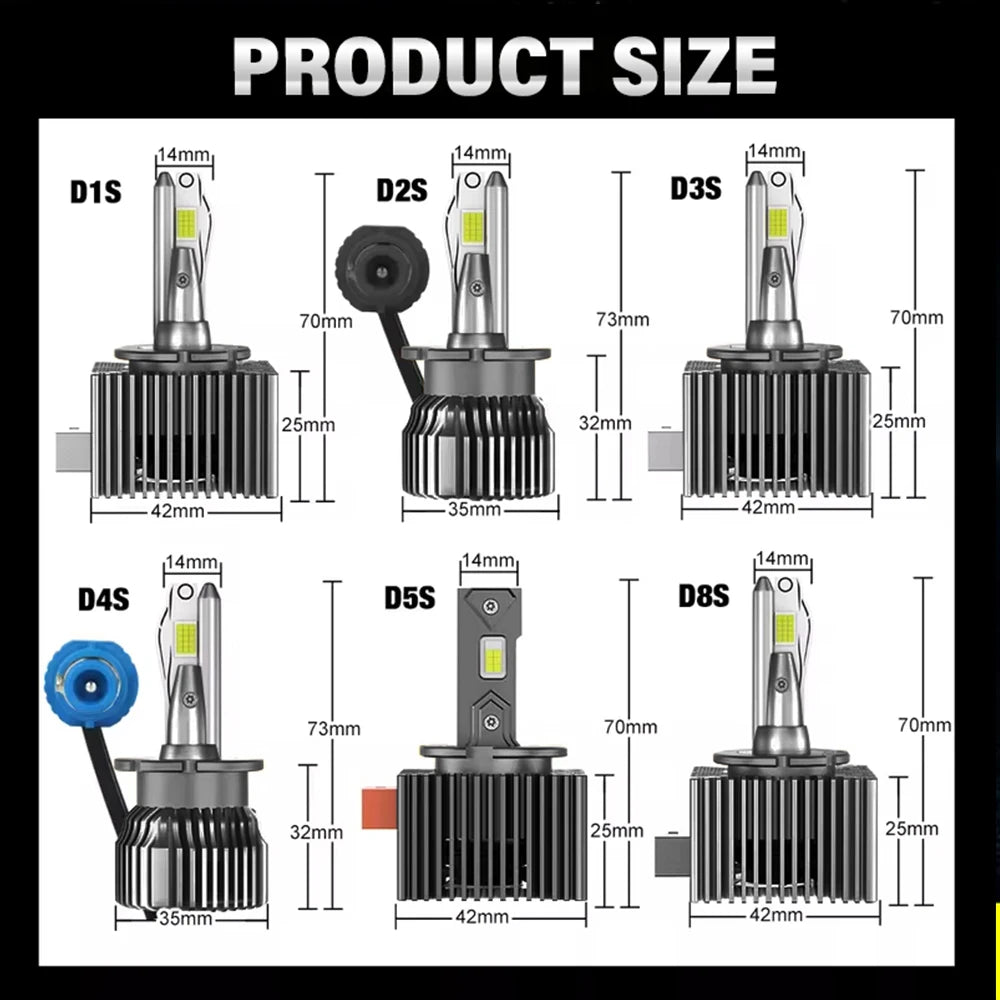 D1S D3S LED Headlights HID D2S D4S D5S D8 Turbo LED 30000LM 300W Two-sided CSP Chip 6000K
