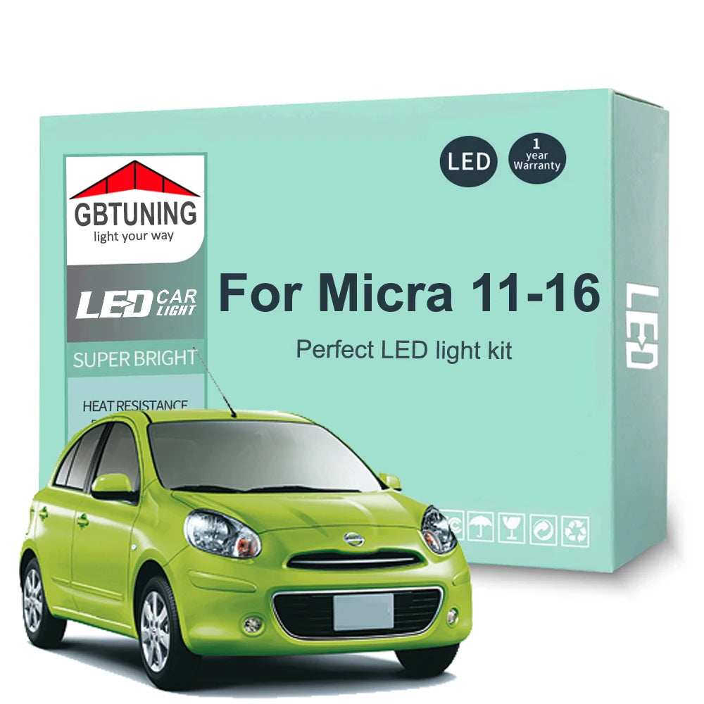 8-Piece LED Interior Light Kit for Nissan Micra K13 - Canbus Error-Free Bulbs | AUTOKITSHOP
