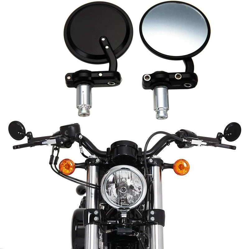 2pcs/Pair Universal Motorcycle Rear View Mirrors Round 7/8" Handle Bar End Foldable Motorbike Si - Automotive LED Light