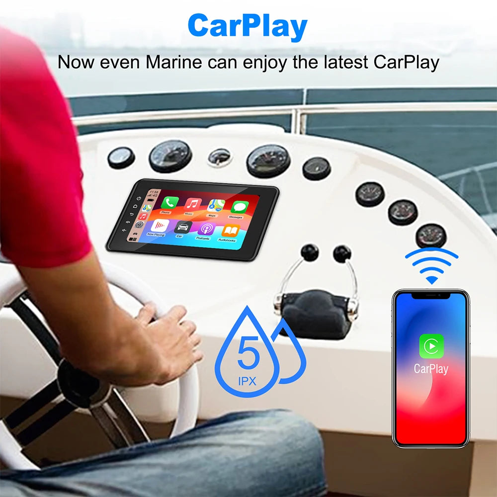 8inch Boat Marine Multimedia Player Wireless CarPlay Android Auto IPX6 Waterproof Bluetoot | AUTOKITSHOP