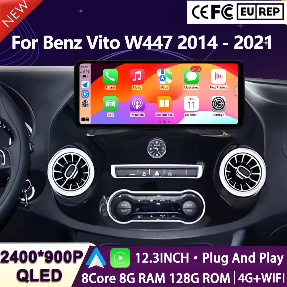 Android 16 Car Radio For Benz Vito W447 2014-2021 12.3 Inch Stereo Receiver GPS Navigation | AUTOKITSHOP