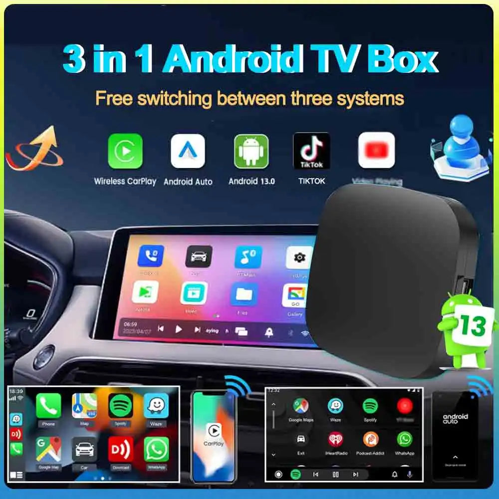 3 in 1 Android 13 AI Carplay Android Auto Wireless Adapter OEM Wired To Wireless CarPlay B