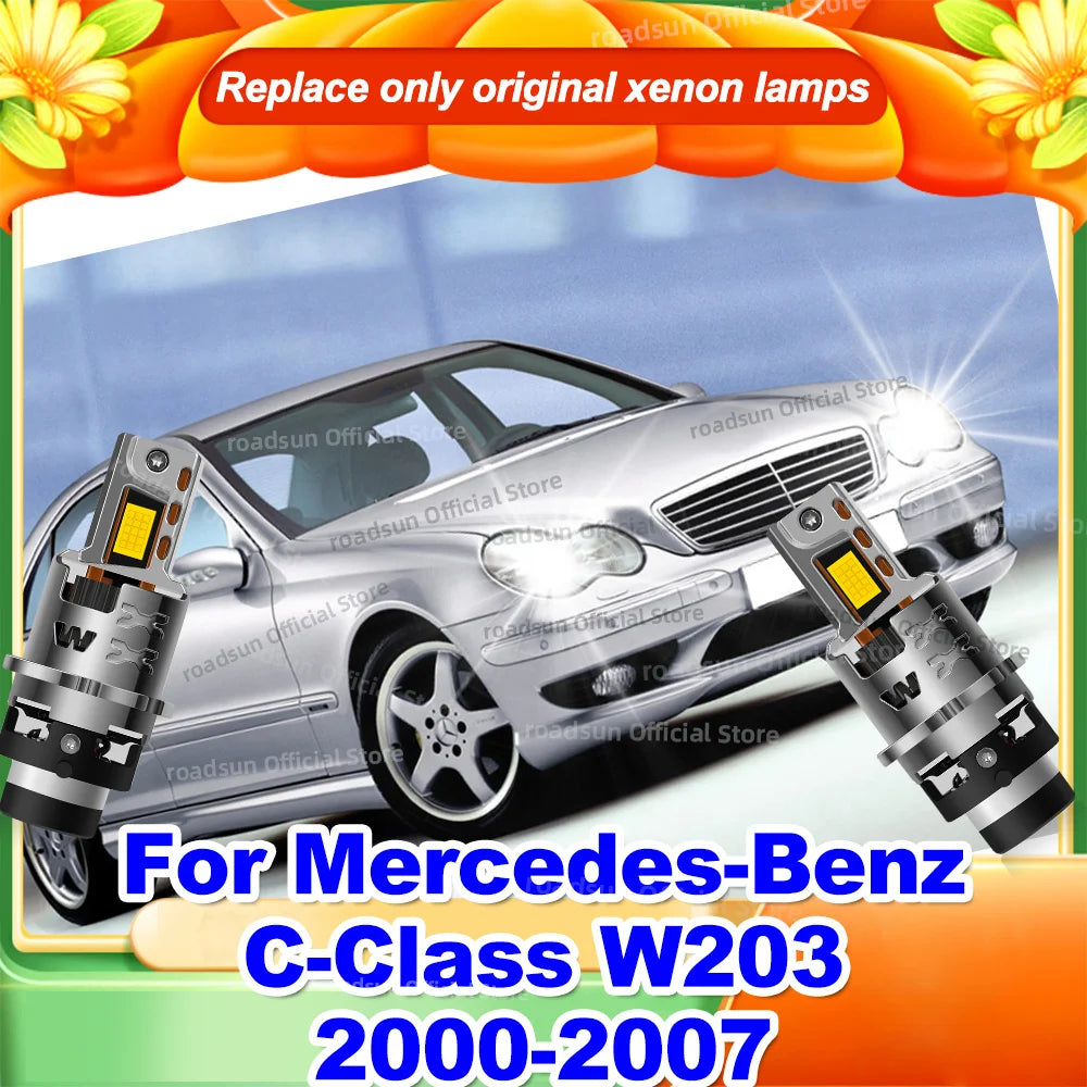 LED Headlight 50000LM 1:1 Xenon Car Lights Turbo Lamps Canbus For Mercedes Benz C Class W2