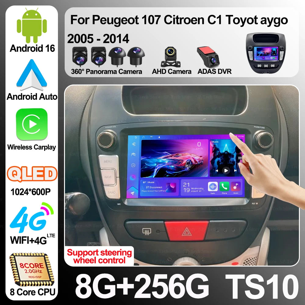 8" For Peugeot 107 Citroen C1 Toyot Aygo 2005-2014 Car Radio Android 16 Multimedia Video P | AUTOKITSHOP