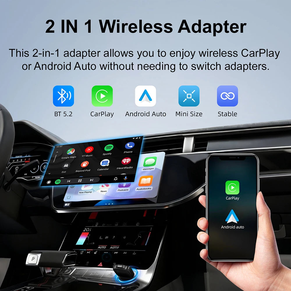 2025 New Adapter 2in1 Mini CarPlay Box Wired To Wireless CarPlay Android Auto Smart Box Bl | AUTOKITSHOP