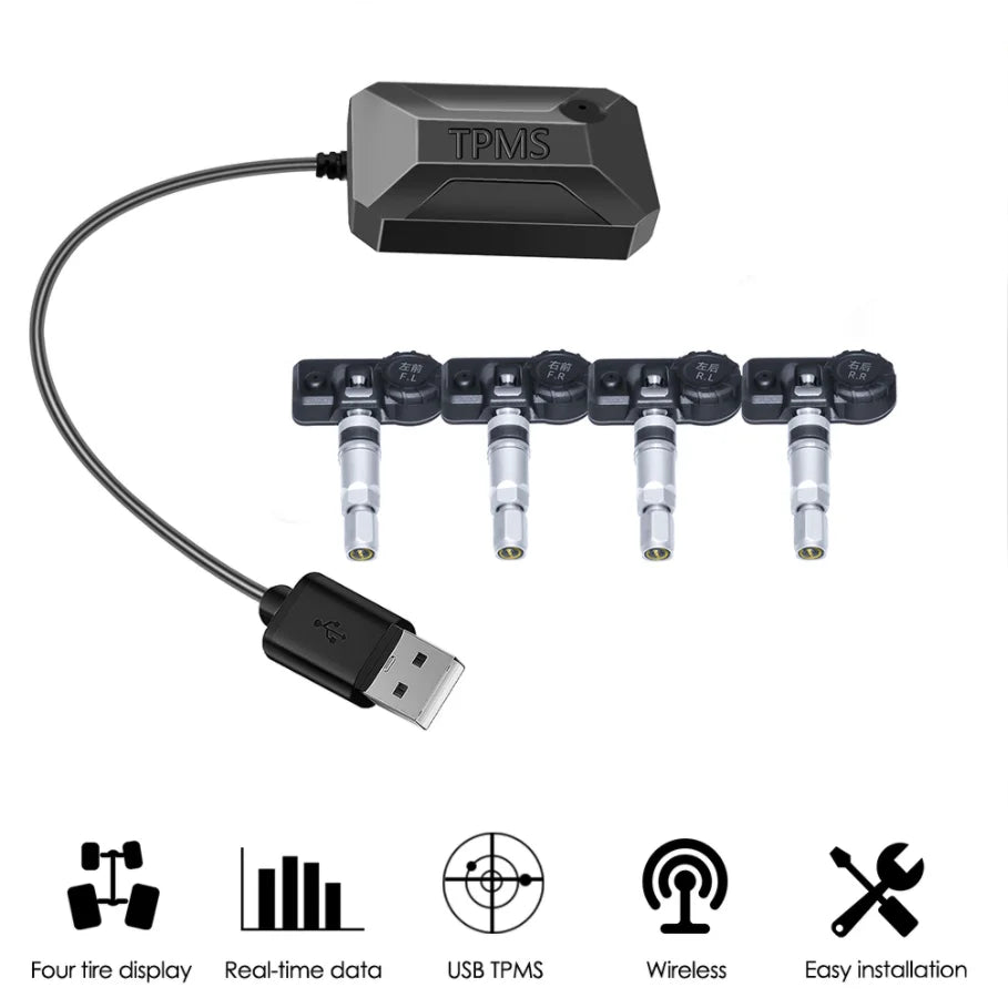 Nunoo USB TPMS Android Car Tire Pressure Monitor With 4 Internal Sensor Alarm System Displ