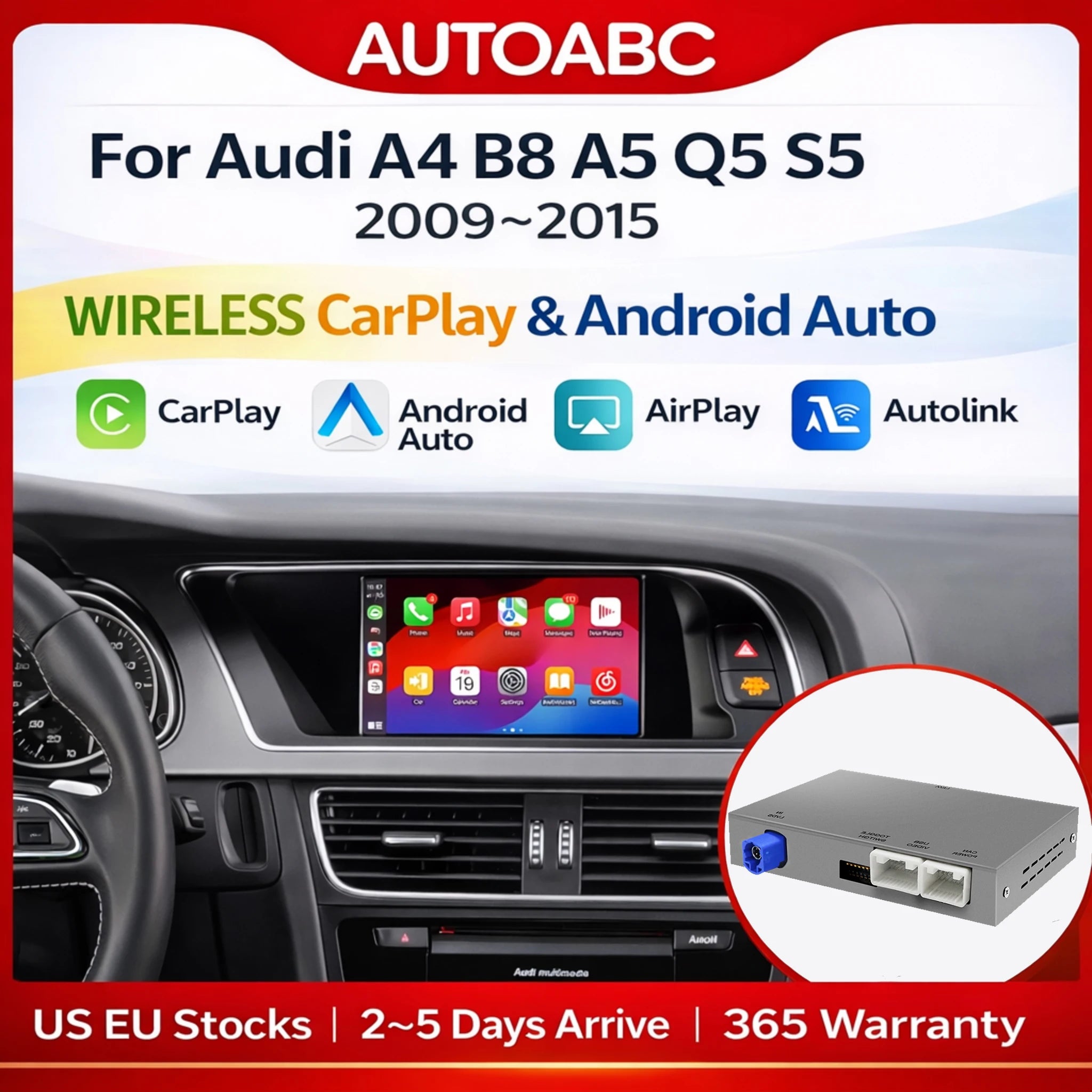 Wireless CarPlay Android Auto Interface Adapter For Audi A4 B8 A5 Q5 S5 2009-2016 with Air | AUTOKITSHOP