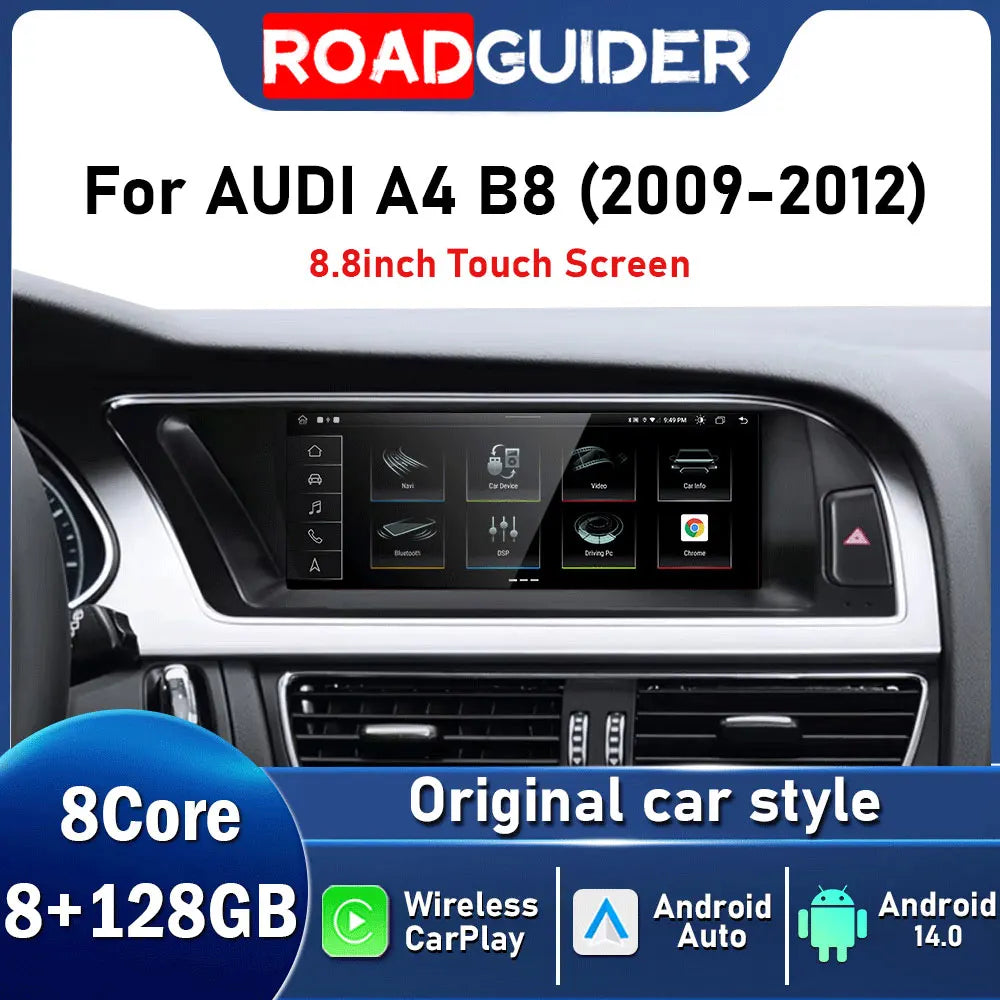 8.8inch Head Unit Android 14 For Audi A4 A8 2009 2010 2011 - 2012 Car Multimedia Radio Pla
