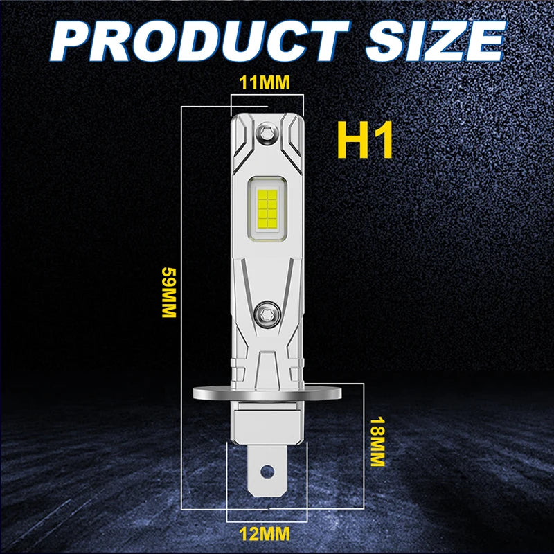 H1 LED Headlight Bulb 2Pcs 1:1 Car Lamp Plug&Play 6000K Mini for Auto Super Bright Light 1