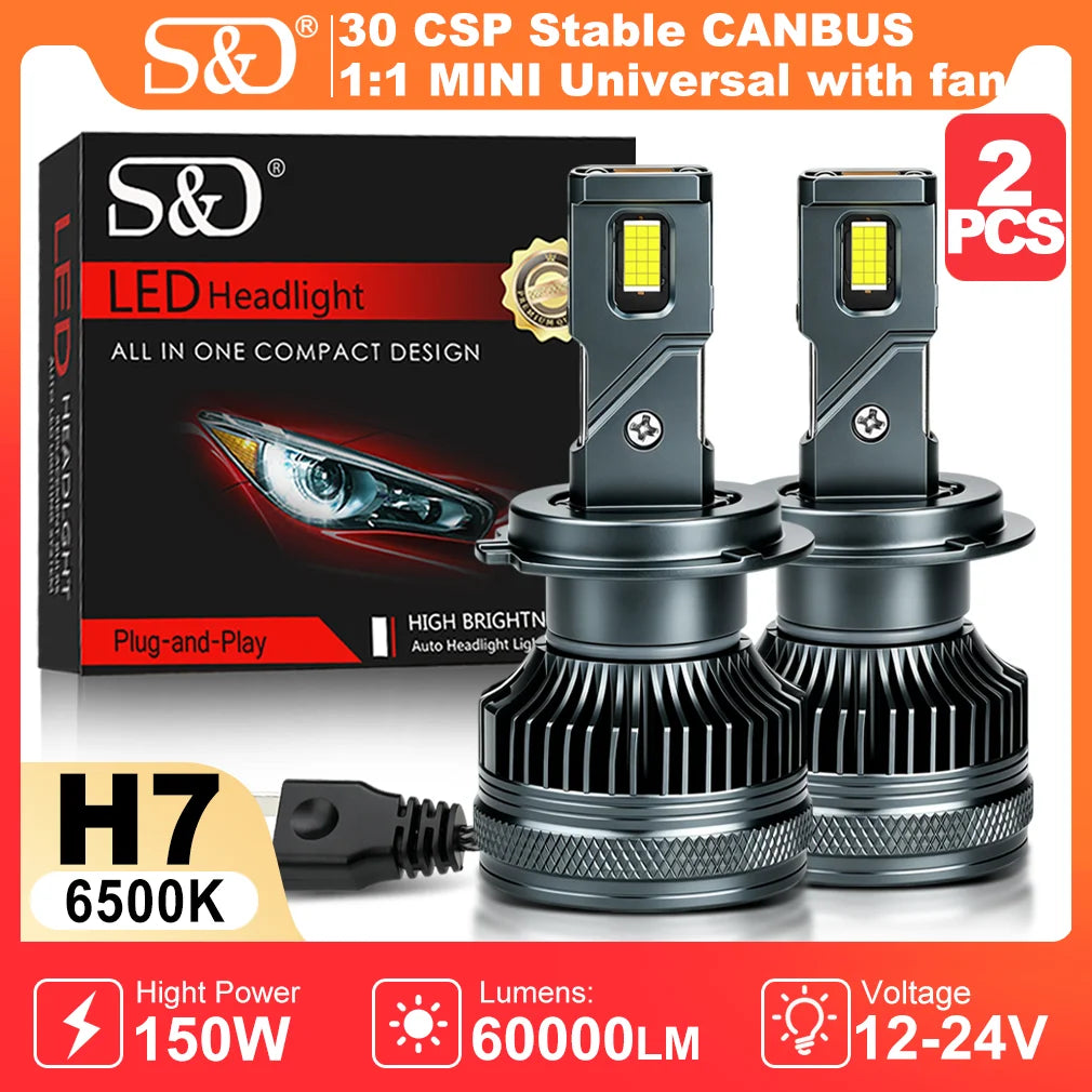 S&D H4 H7 CANBUS LED HeadLight Bulb 30CSP Chips 150W 30000LM H11 H1 Led Headlamps Light Fo