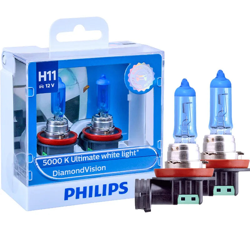 Philips H11 12V 55W Diamond Vision 5000K Super White Light Halogen Bulbs Auto Headlight Fo