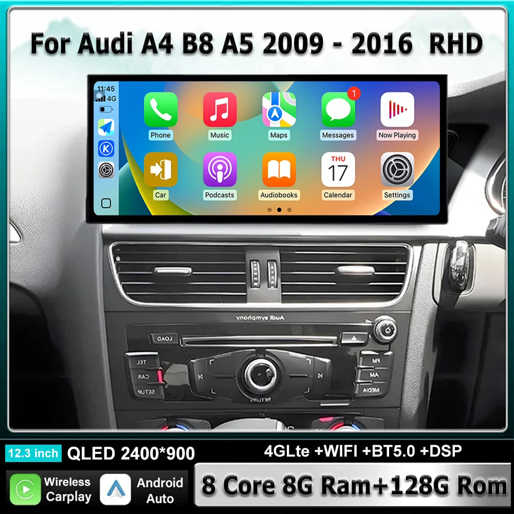 Carplay Android Auto Multimedia Radio Player DSP RHD For Audi A4 B8 A5 2009 - 2016 Bluetoo
