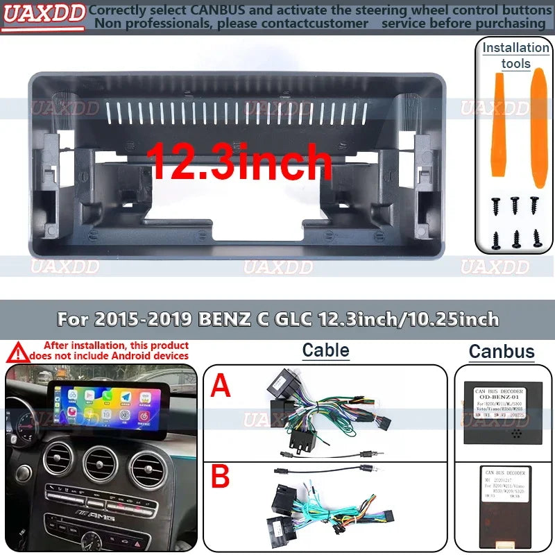 12.3Inch Car Frame Fascia Adapter Canbus Box Android Fitting Panel Kit For BENZ C CLASS GL