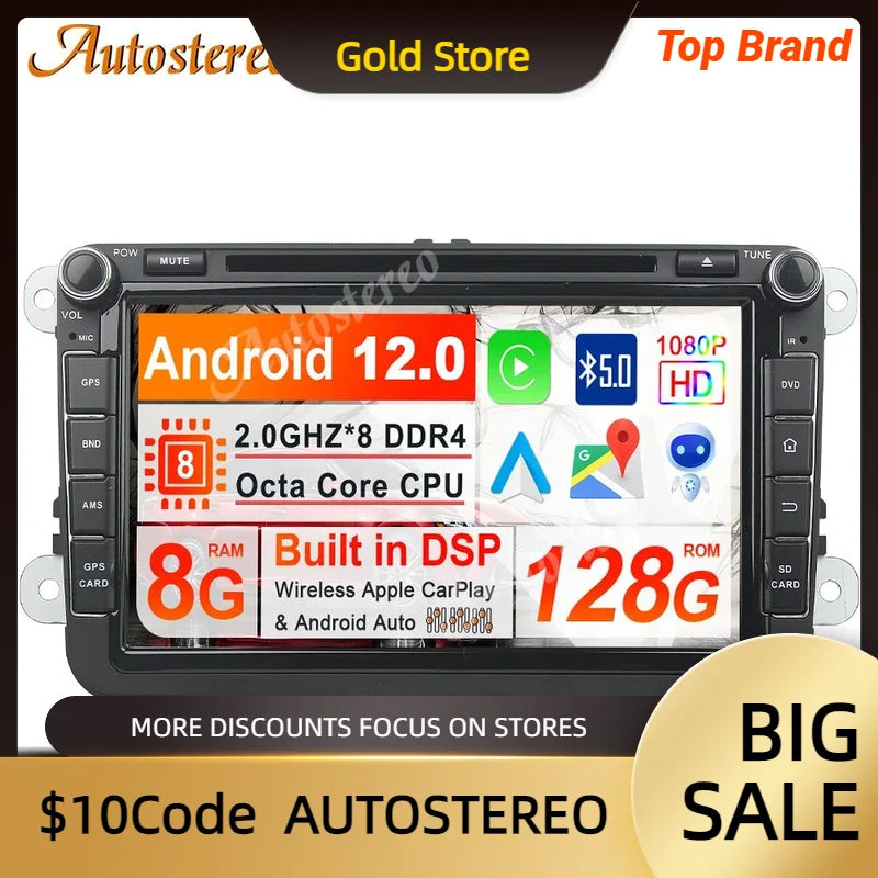 Carplay Android 14 Carplay For VW/Volkswagen Caddy Skoda/Octavia Auto Radio Car GPS Naviga