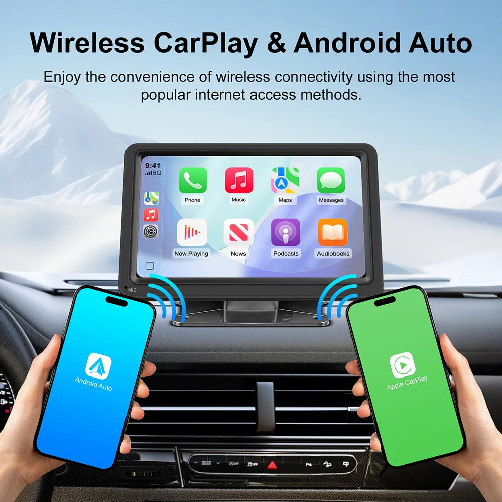 7 inch touchscreen portable CarPlay Screen with wireless CarPlay Android Auto Mirror Link | AUTOKITSHOP