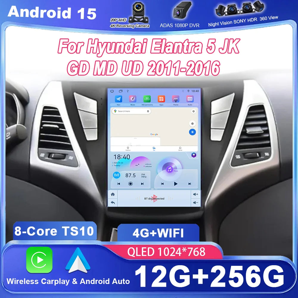 9.7” Android 15 Radio Stereo For Hyundai Elantra 5 JK GD MD UD 2011 -2016 Auto Multimedia