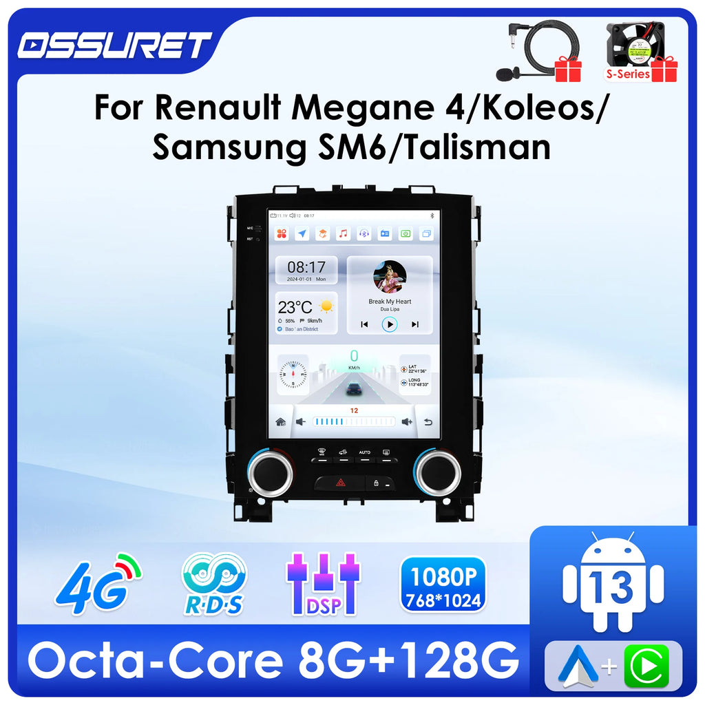 9.7"AI Carplay Android 14 Autoradio for Renault Koleos Megane 4 Samsung SM6 Talisman 2017-