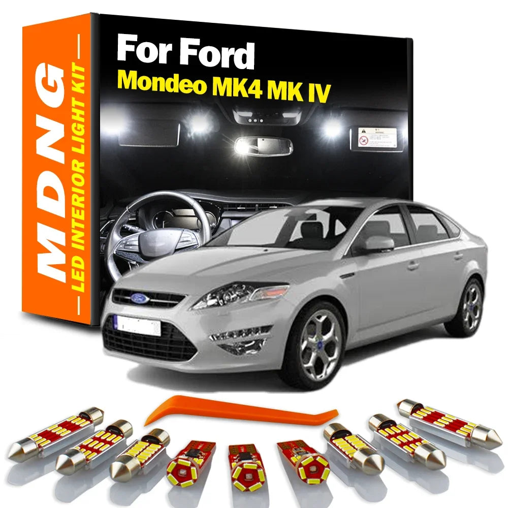 12-Piece LED Interior Light Kit for Ford Mondeo MK4 MK IV Auto LED Interior Map Dome Trunk Glove Box Vanity Mirror Li...