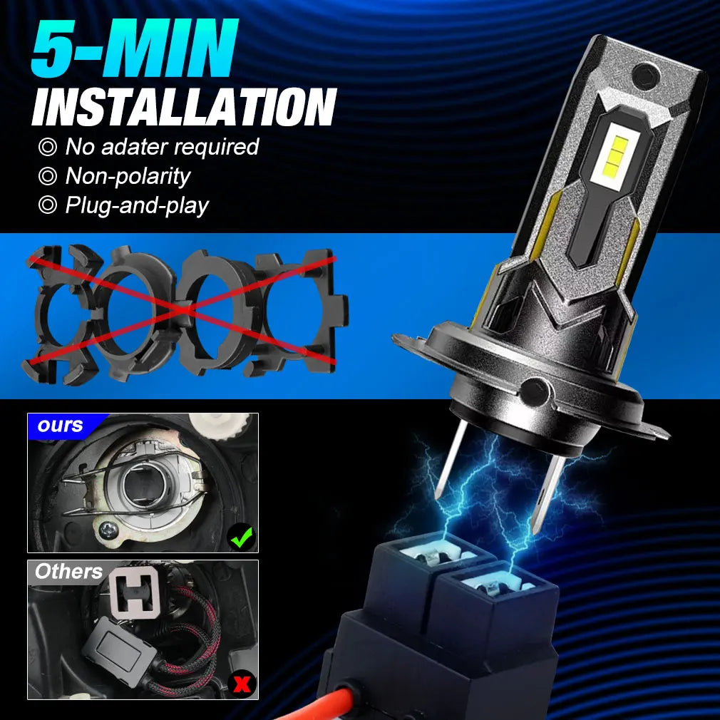 30000LM H7 LED Headlight Bulb Wireless 220W 6500K CSP for Car Headlamp White Auto Diode La