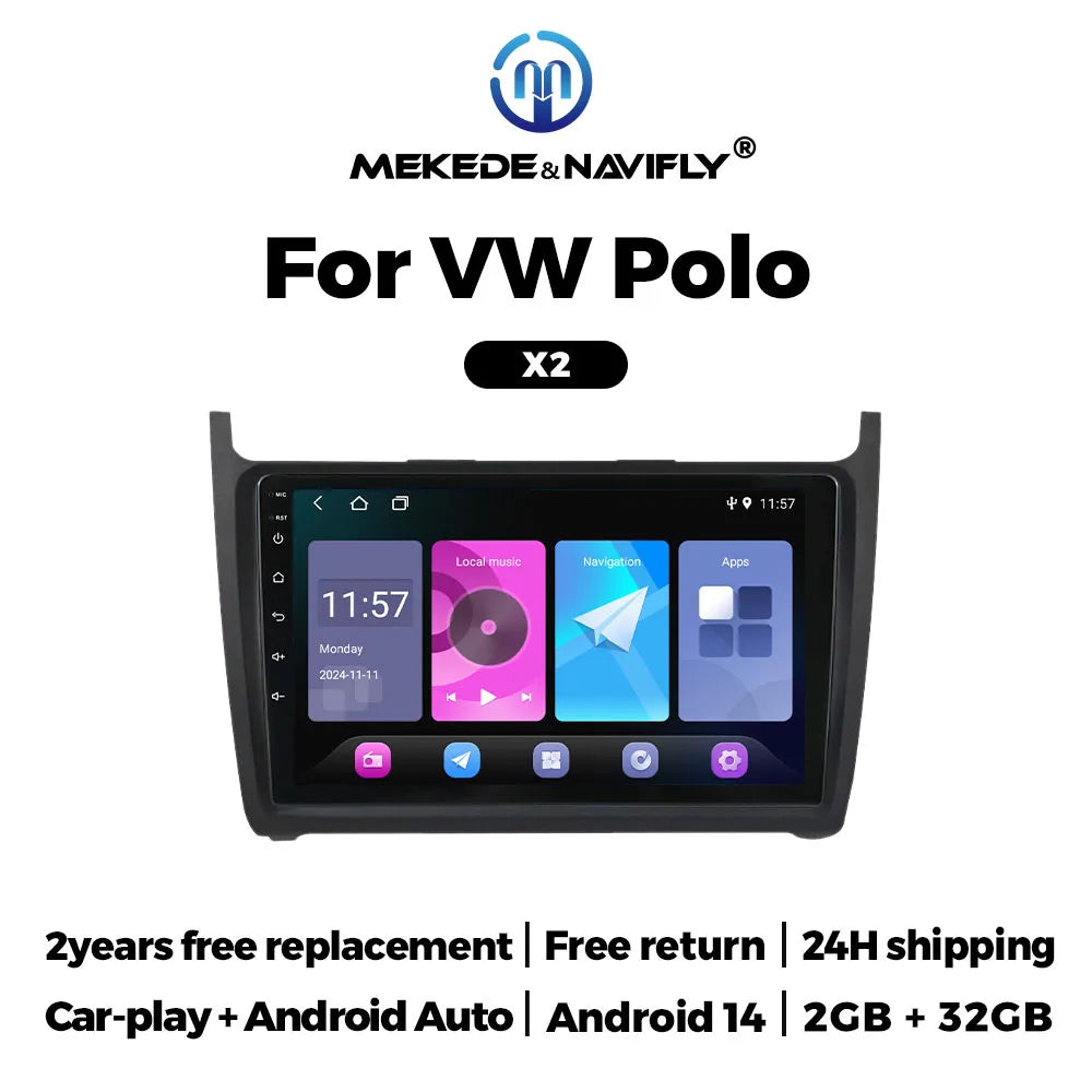 9 inch IPS screen Android 14 Car Radio For VW Volkswagen POLO Sedan 2008 - 2015 Wireless C