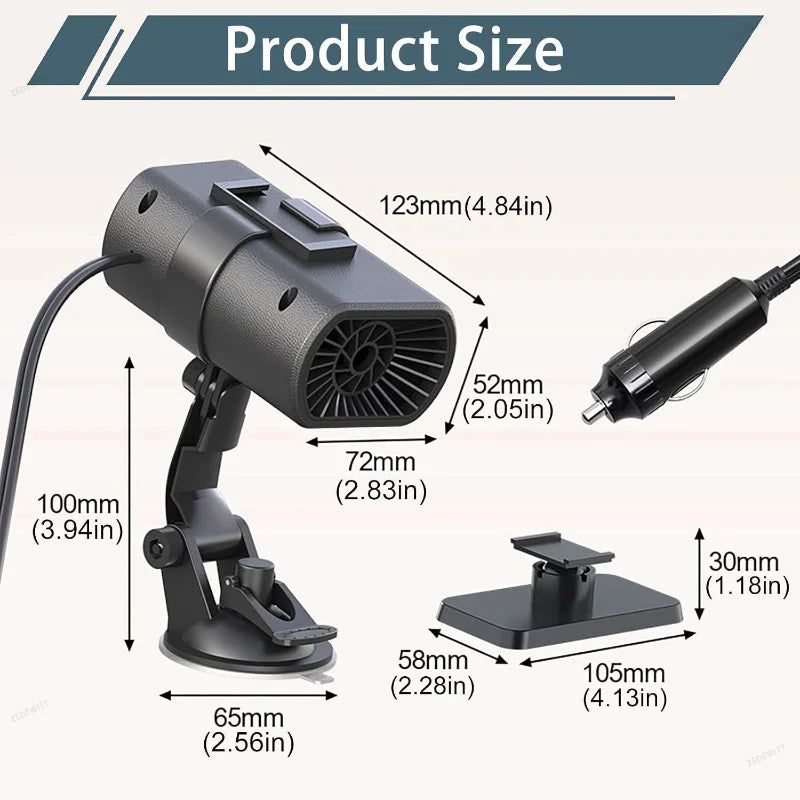 Fast Heating 12V Car Heater Adjustable Suction Cup Windshield Defroster Anti-Fog Multi-Function  - Automotive LED Light