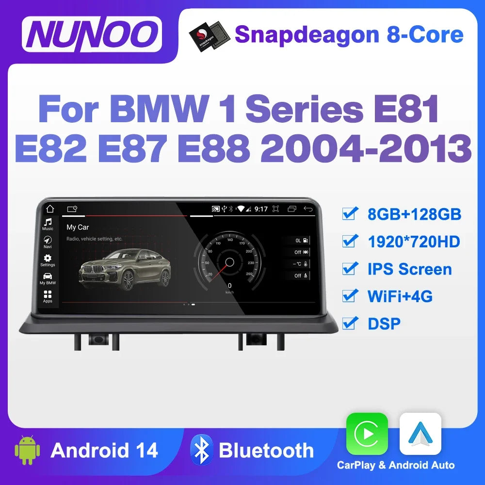 Android 14 Auto CarPlay Screen For BMW 1 Series E81 E82 E87 E88 GPS Car Multimedia Player