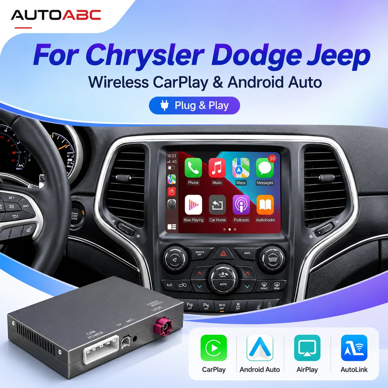 Wireless CarPlay Android Auto Car Interface For Dodge Challenger Chrysler 300C Jeep 2014-2 | AUTOKITSHOP