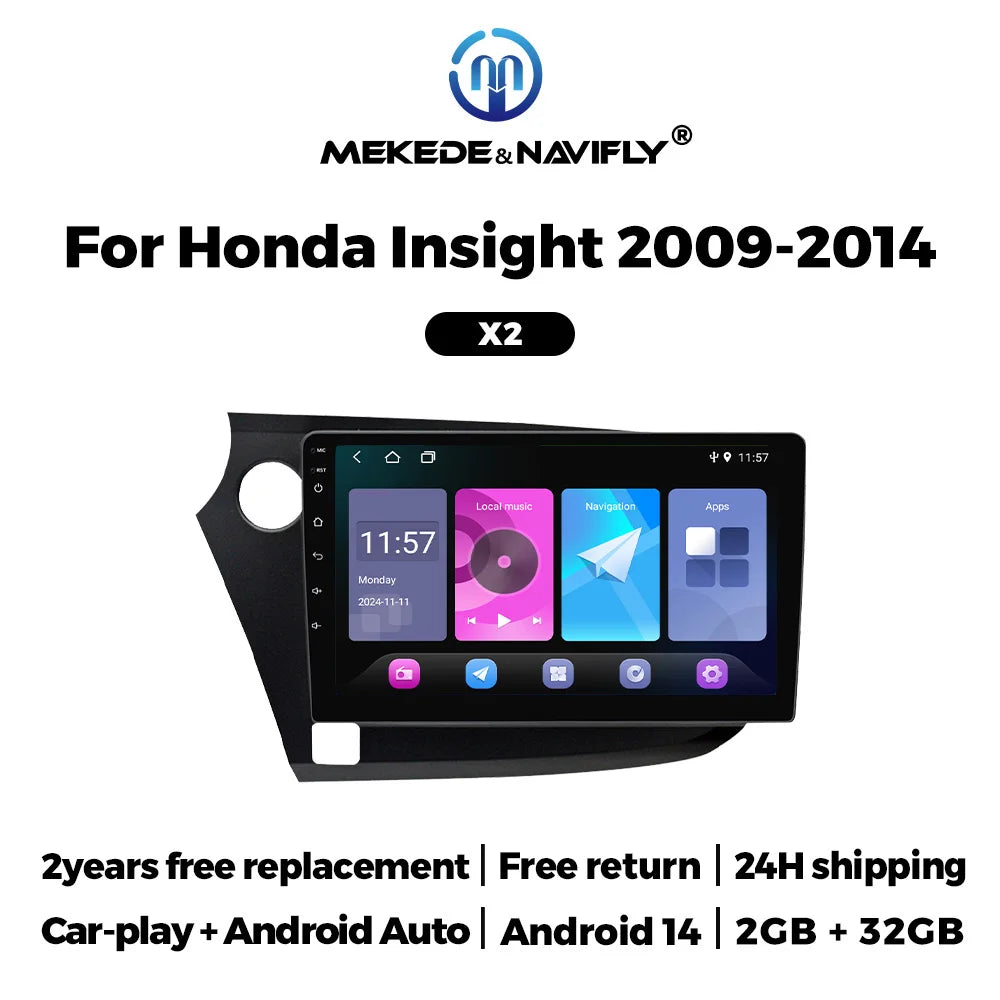 Wireless Car play Auto 9 inch Android 14 Car Radio For Honda Insight 2 2009 - 2014 Stereo