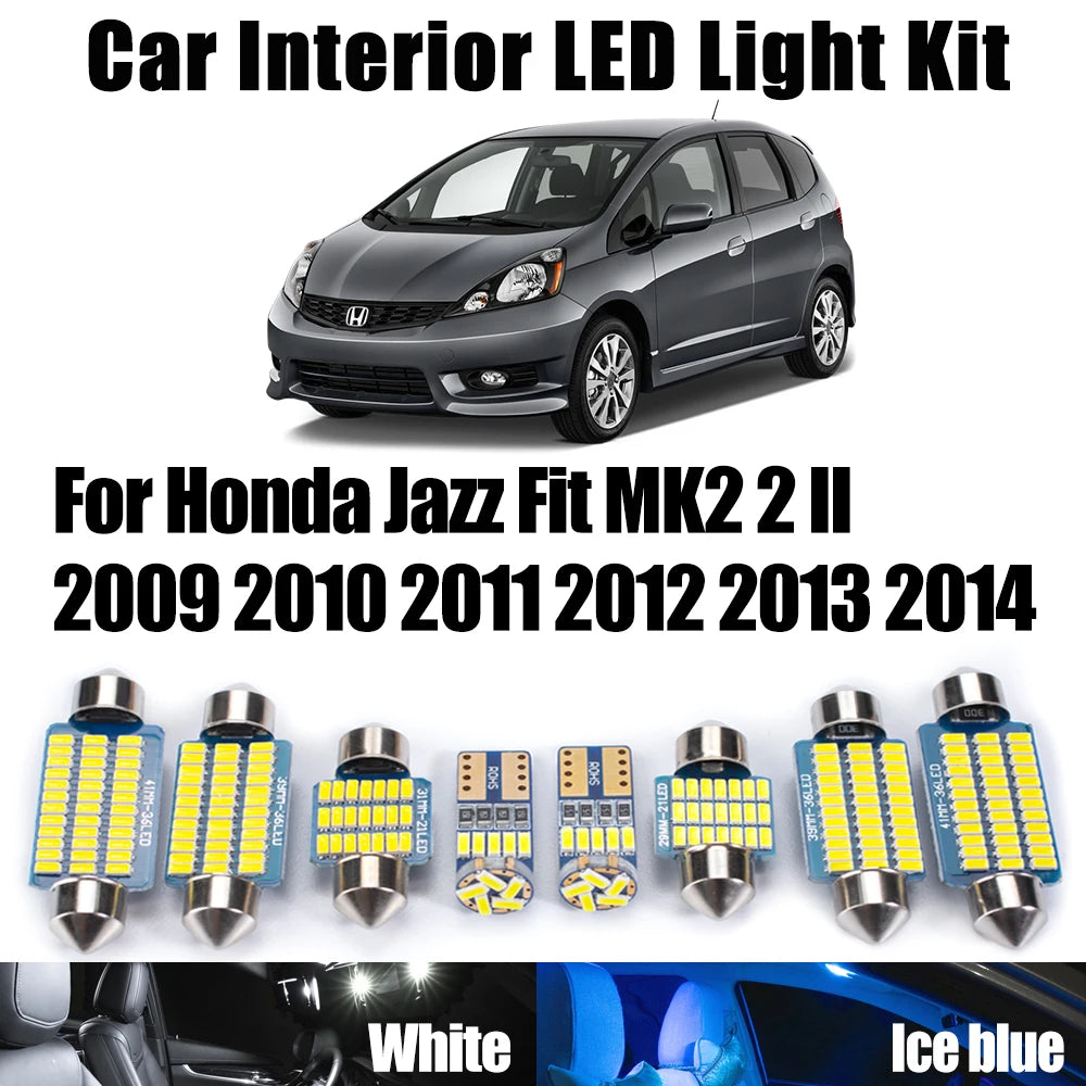 9-Piece LED Interior Light Kit for Honda Jazz Fit MK2 2 II 2009- 2012 - Canbus Dome Map Door Trunk Bulbs | AUTOKITSHOP