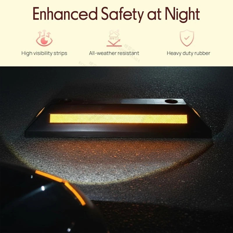 Car Wear Resistant Rubber Car Wheel Chock for Garage Yellow Strips Parking Stopper Durable Tire  - Automotive LED Light
