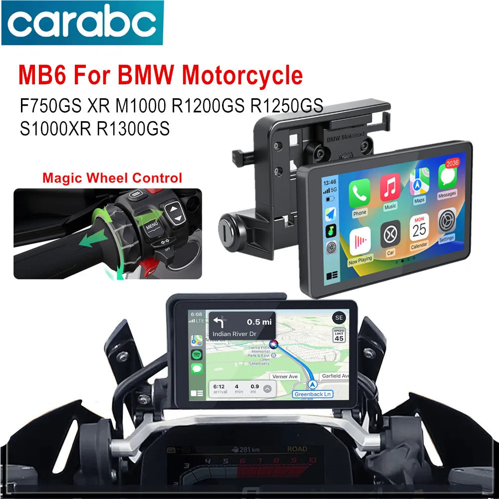 CARABC Motorcycle Navigation 6" Screen Wireless Carplay Android Auto For BMW F750GS XR M10