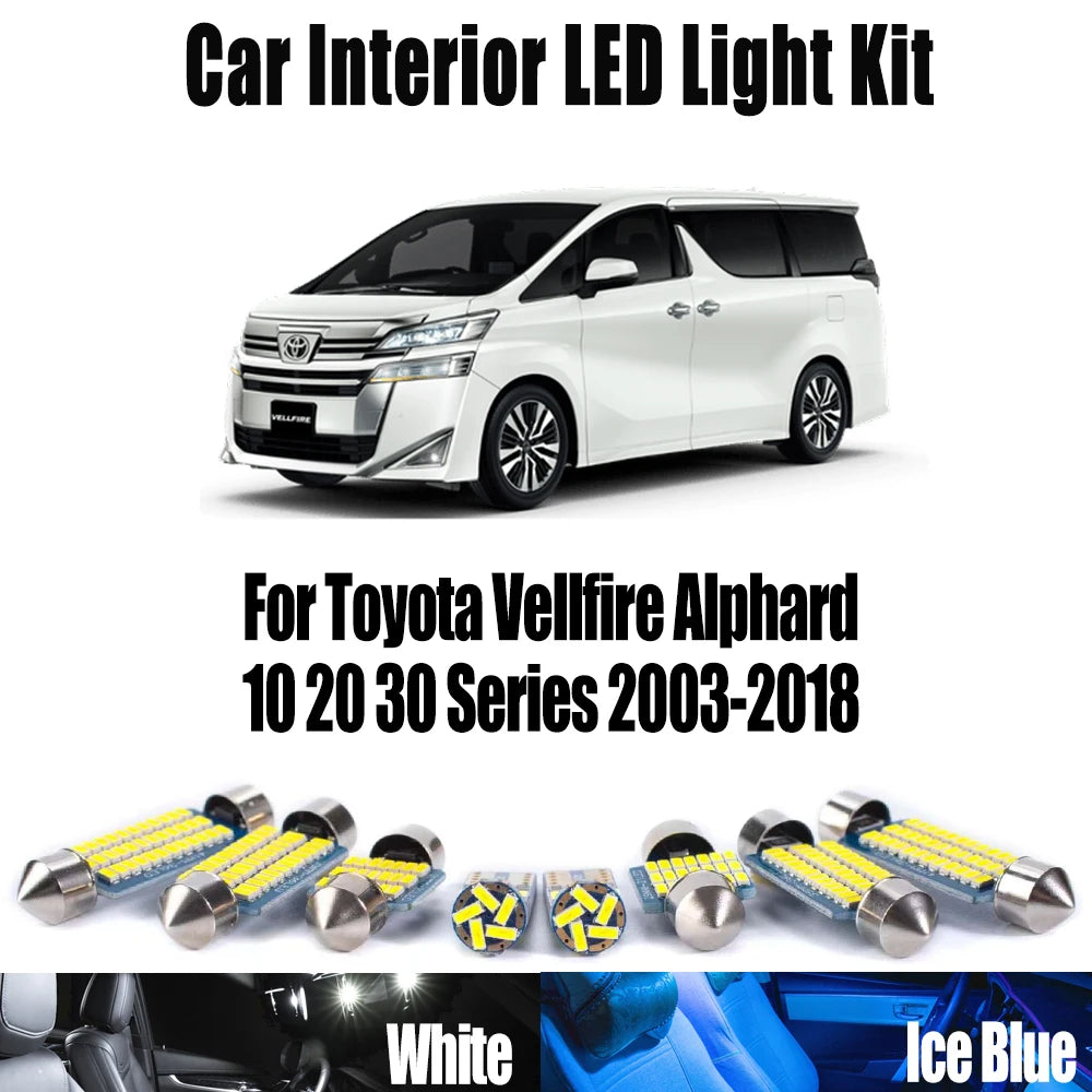 LED Interior Light Kit for Toyota Vellfire Alphard 10 20 30 Series 2003-2018 - Canbus Dome Map Door Trunk Bulbs | AUT...