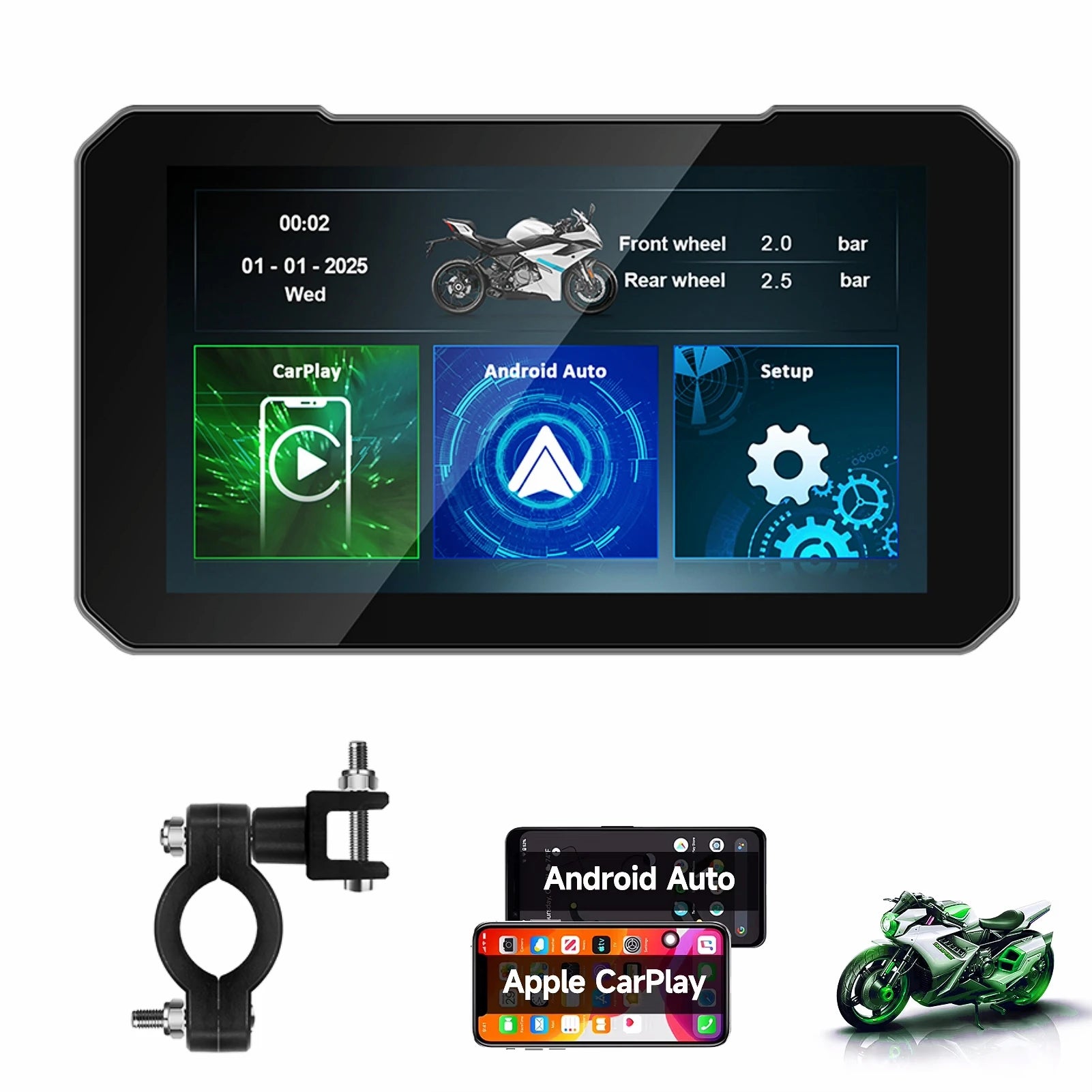 LEXXSON 5'' IPS Screen Wireless Carplay Motorcycle Monitor GPS Navigation Android Auto Por | AUTOKITSHOP