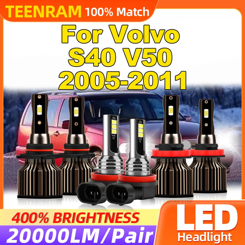 60000LM LED Headlight Bulbs 12V Plug And Play Car Front Lights 6000K Fog Lamps For Volvo S