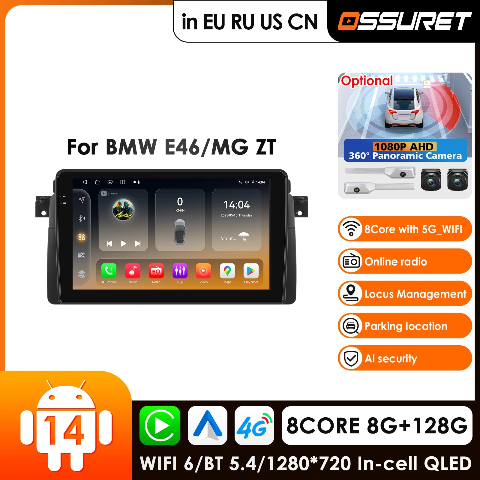 9" Android Car Radio GPS Navigation for BMW E46 M3 X5 1998-2006 Rover 75 Coupe - Carplay Auto 4G BT WiFi Multimedia Play